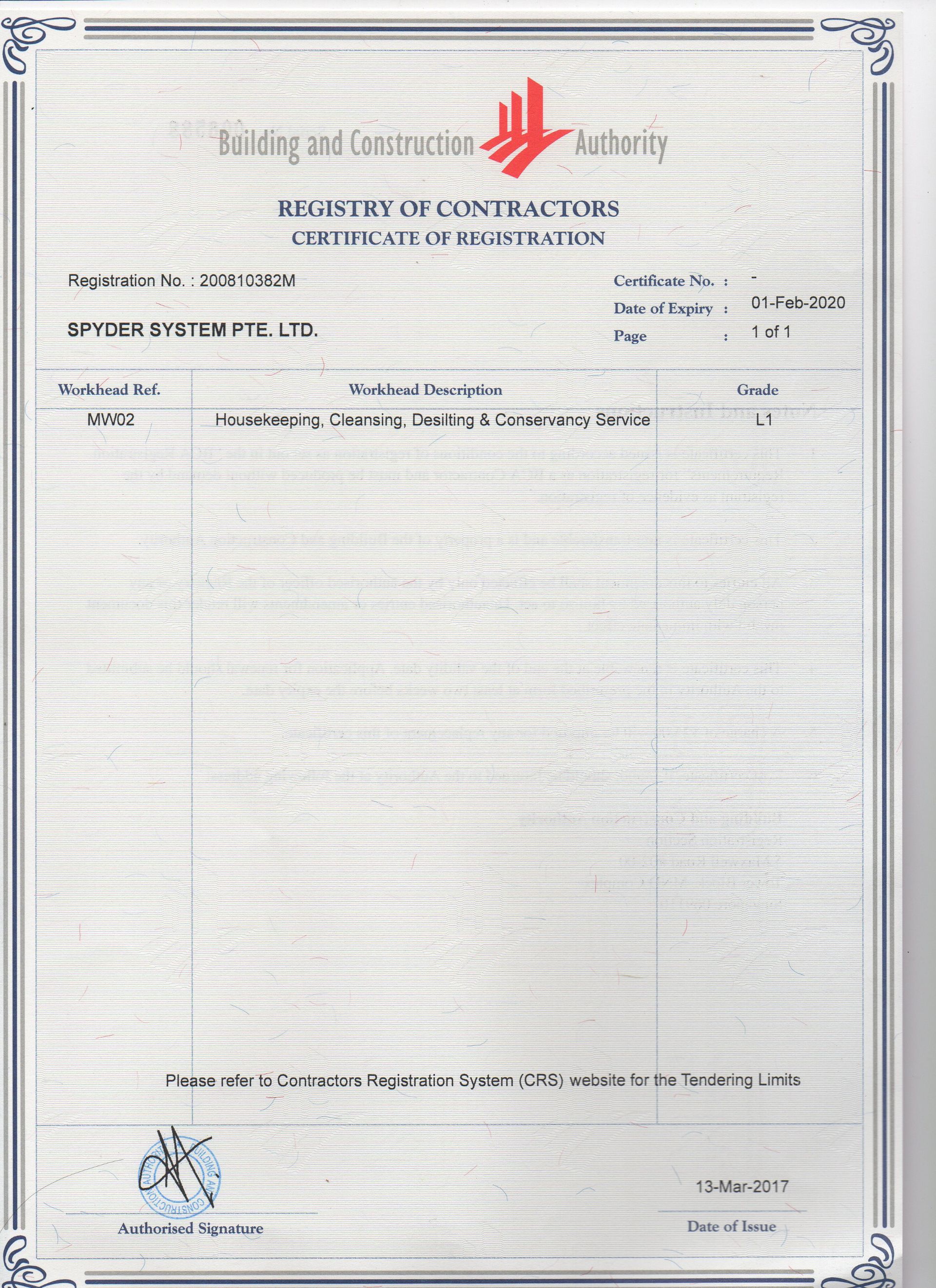 Spyder System BCA Registration 2017
